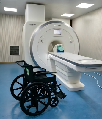 460 मिमी सीट आकार और 3.0T एमआरआई कक्ष के लिए एल्यूमीनियम मिश्र धातु फ्रेम के साथ तह एमआरआई संगत व्हीलचेयर